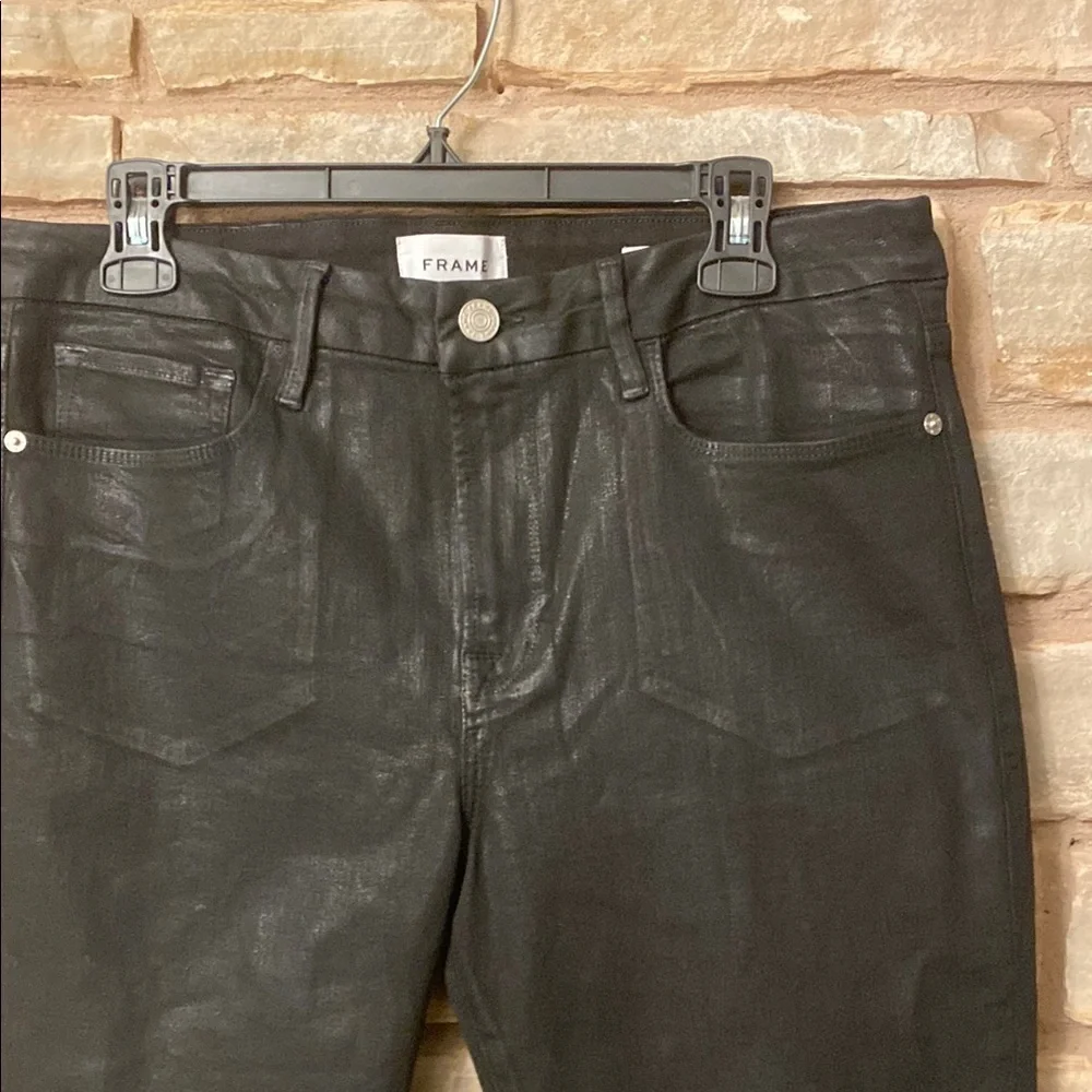 Frame Le Mini Boot in Noir Coated Black Bootcut Stretch Jeans 32 - Picture 7 of 15